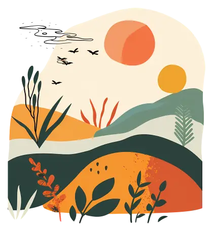 Modern Abstract Landscape with Sun and Hills