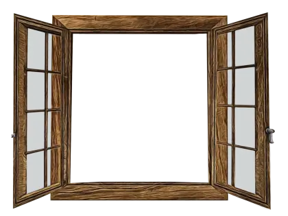 Open Wooden Window with Glass Panes