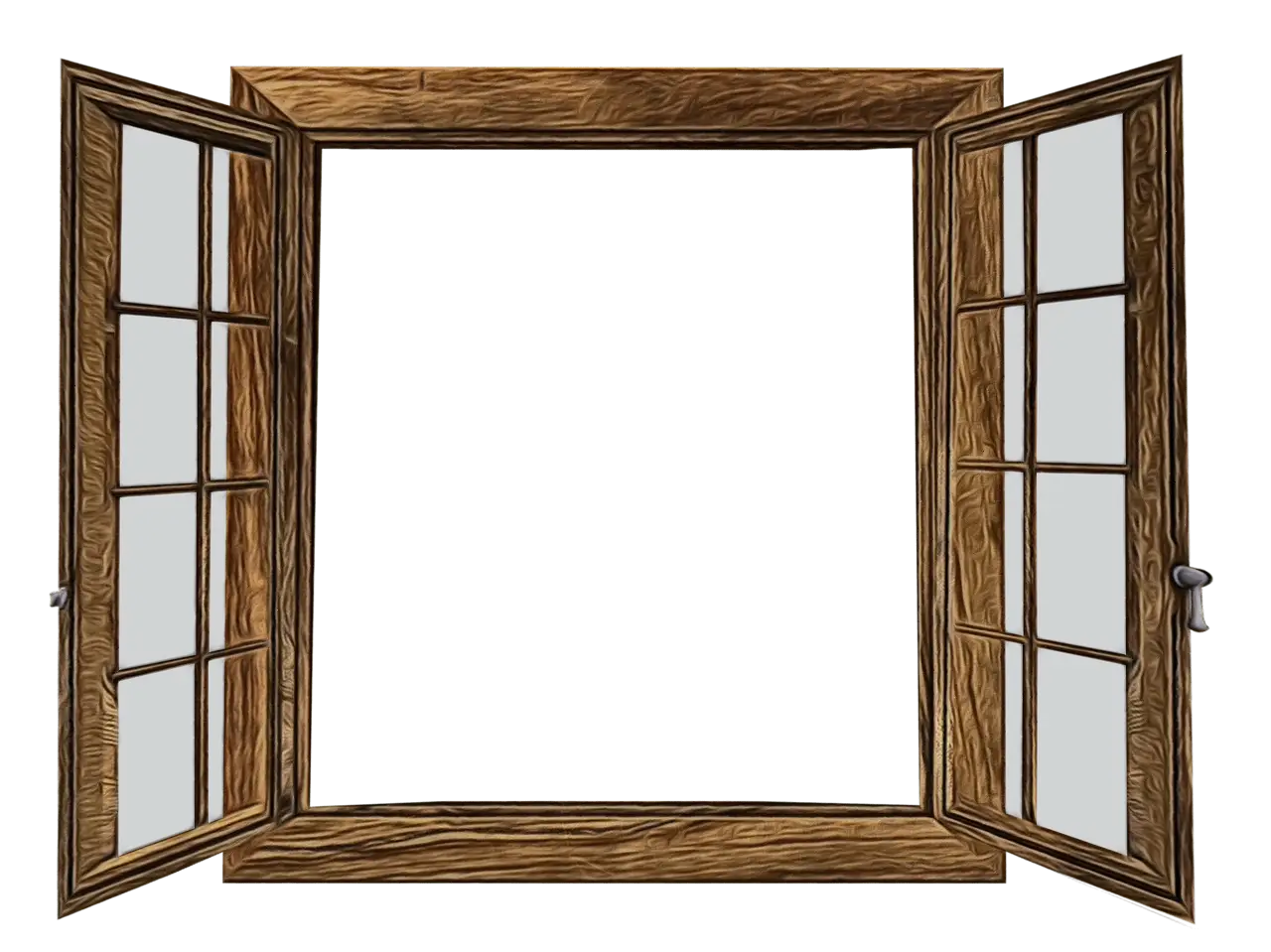 Open Wooden Window with Glass Panes