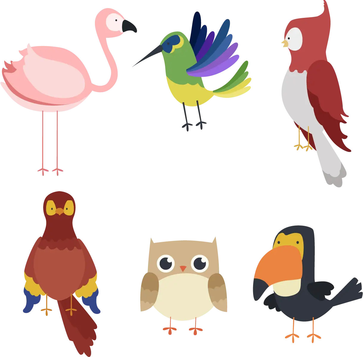 Colorful Cartoon Birds Illustration