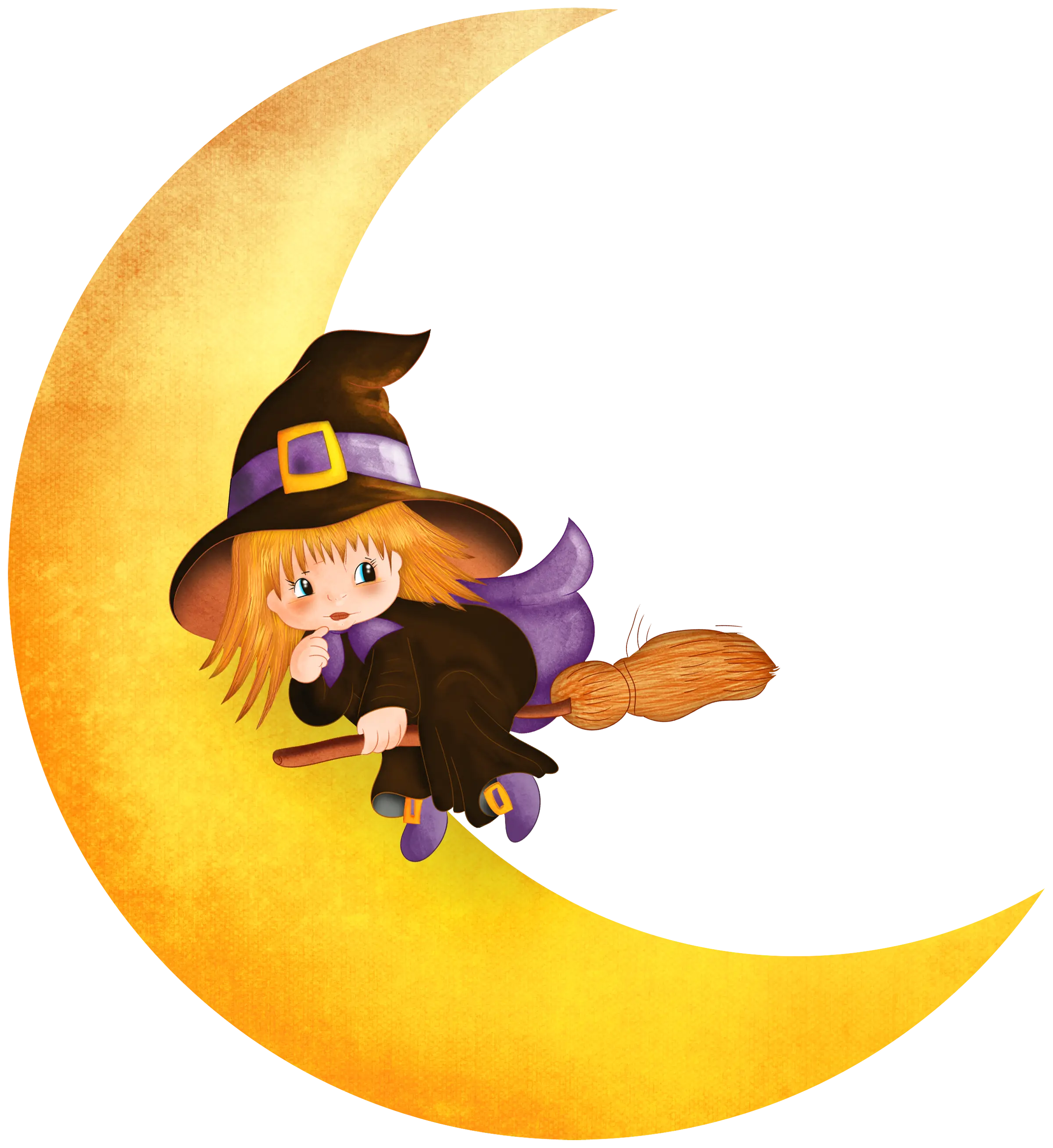 Cute Witch Sitting on a Crescent Moon