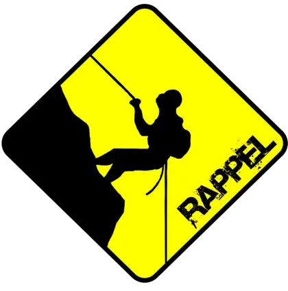 Rappelling Silhouette on Yellow Sign