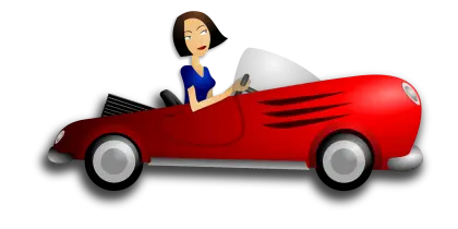 Cartoon Red Car with Woman Driver