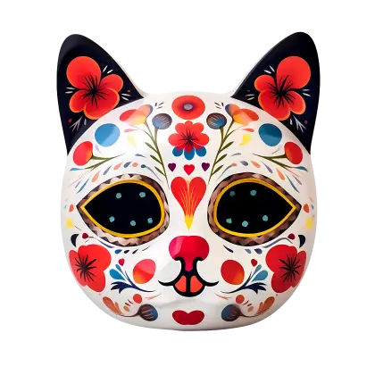 Decorative Cat Mask in Floral Sugar Skull Style