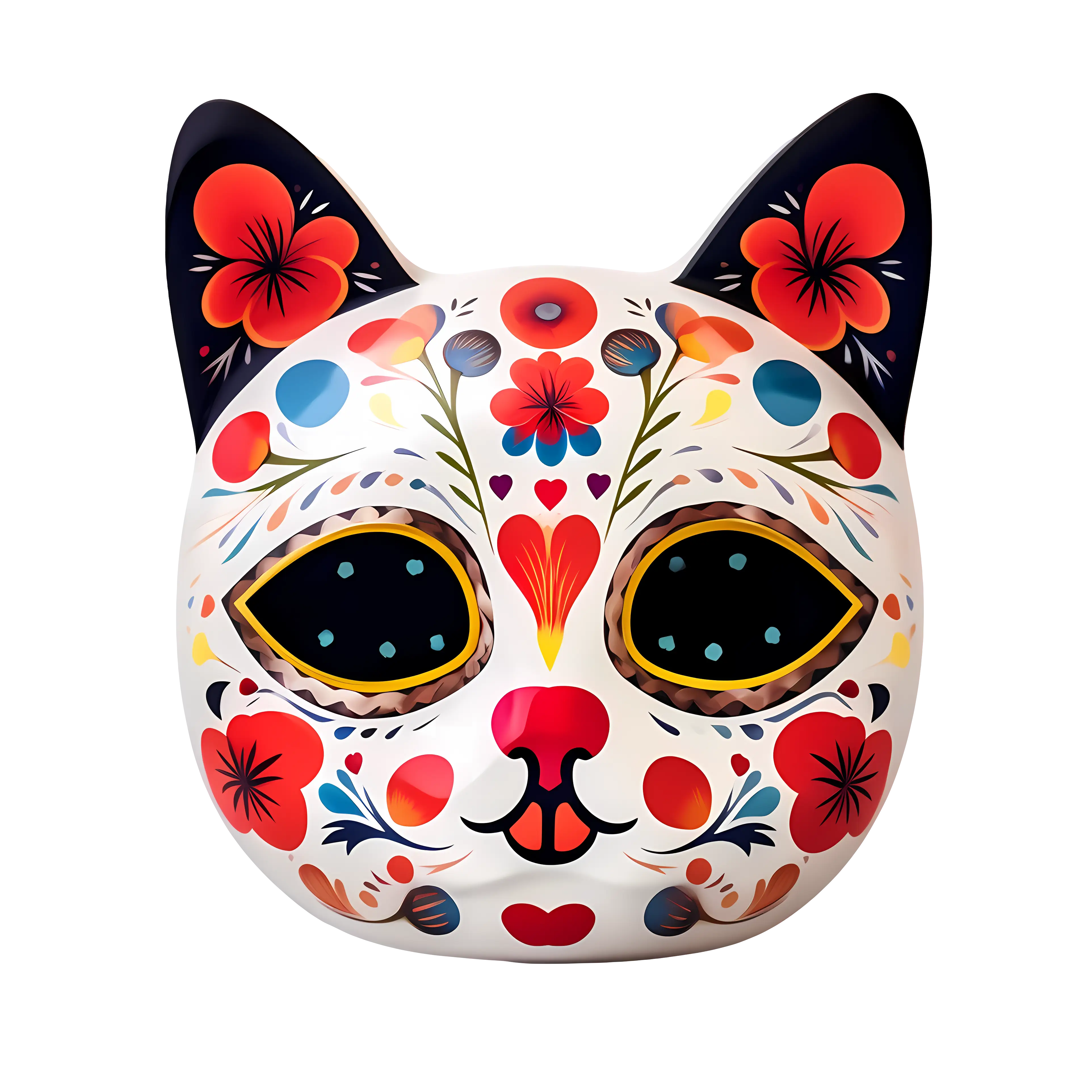 Decorative Cat Mask in Floral Sugar Skull Style