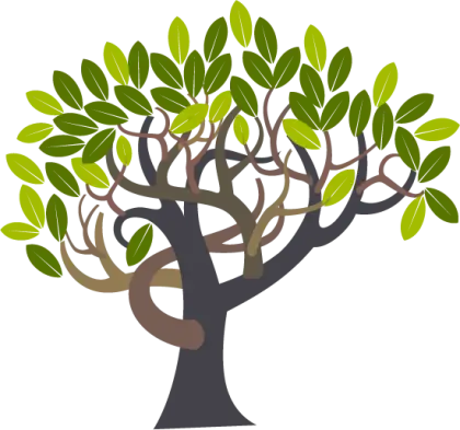 Green Tree with Leaves in Botanical Style