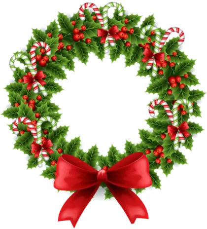 Holly Wreath with Candy Canes and Red Bow