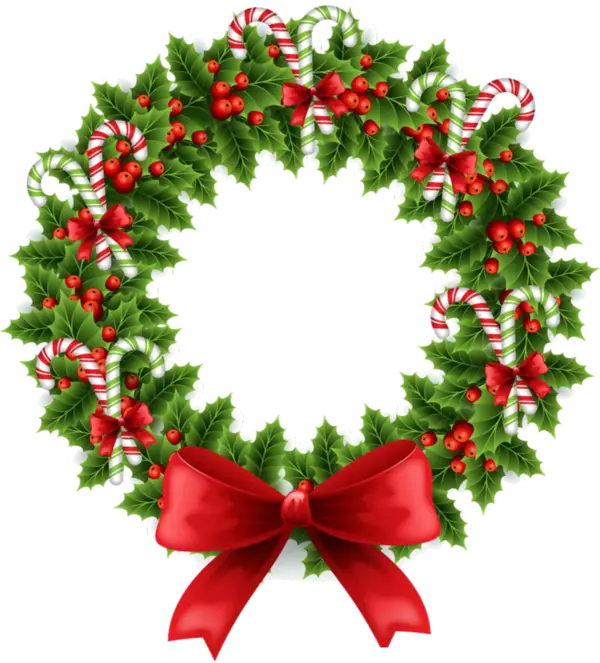 Holly Wreath with Candy Canes and Red Bow
