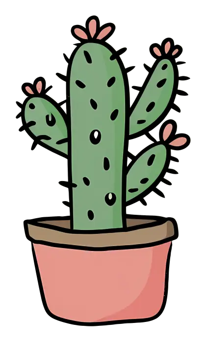 Cartoon Cactus in a Pink Pot