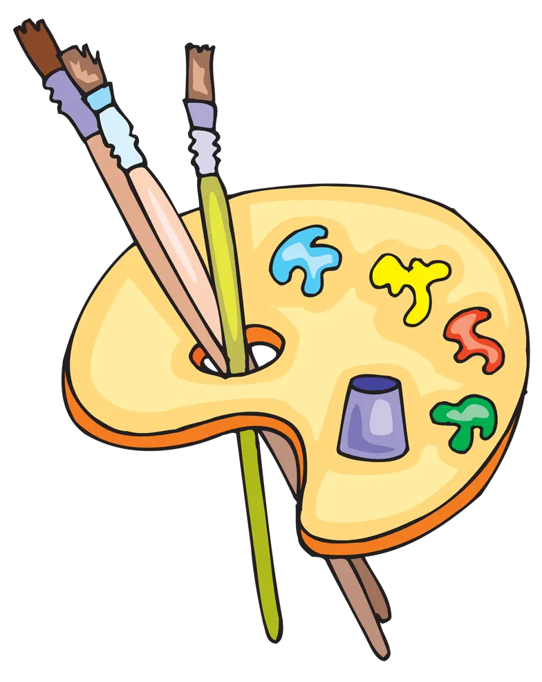 Artist Palette with Colorful Paint and Brushes