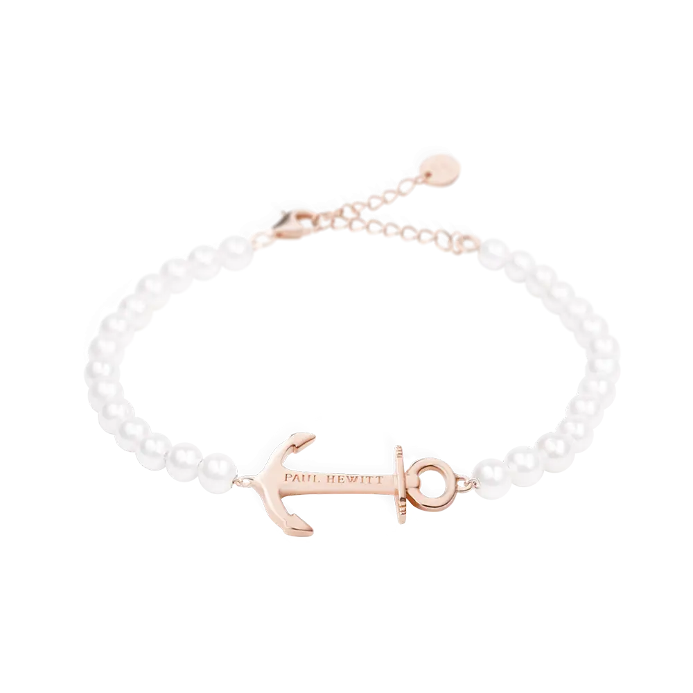 Pearl Bracelet with Anchor Charm in Rose Gold