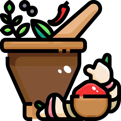 Mortar and Pestle with Herbs and Spices