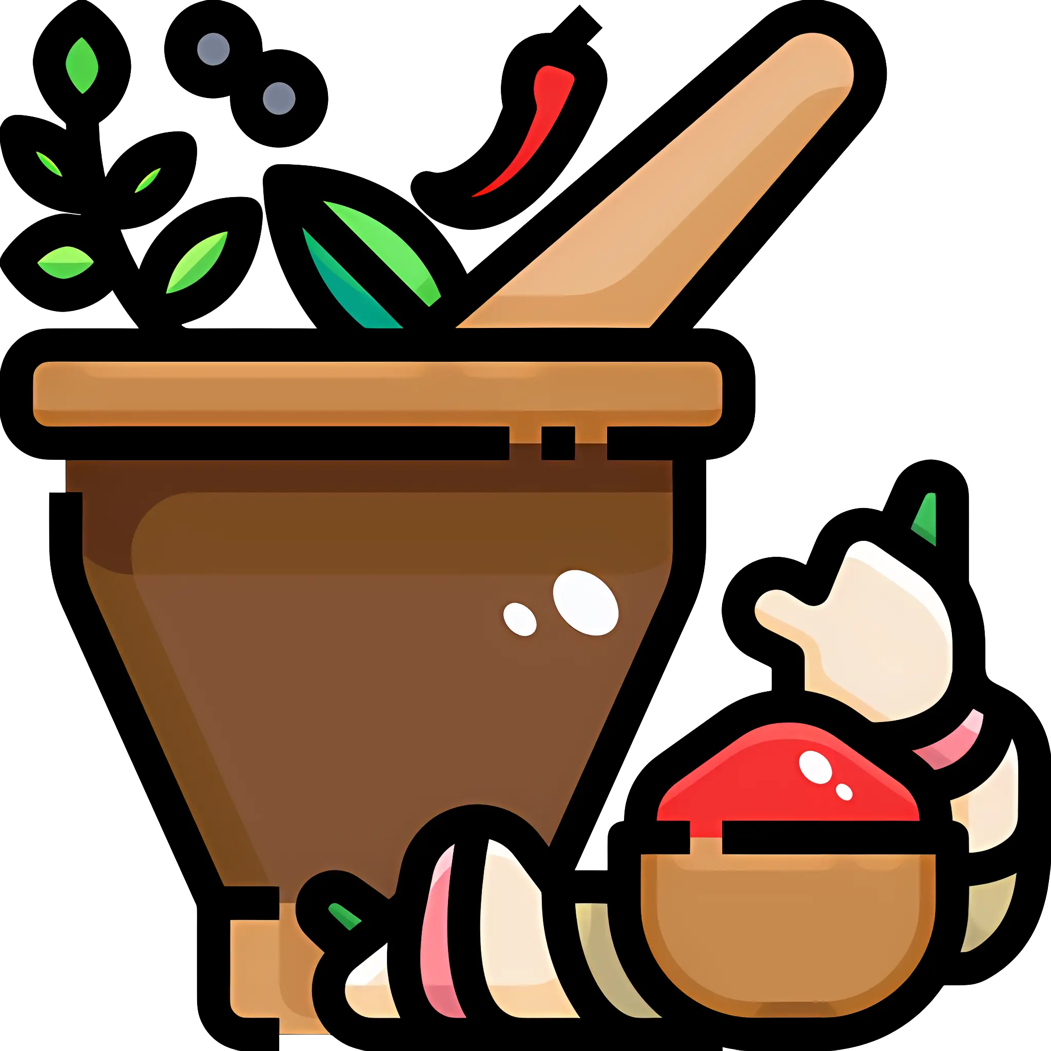 Mortar and Pestle with Herbs and Spices