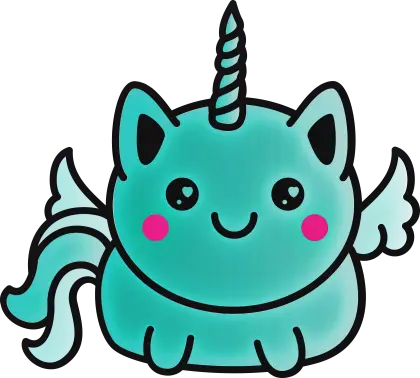 Teal Unicorn Cat Cartoon Illustration