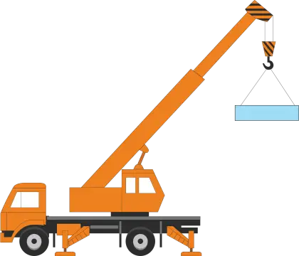 Orange Construction Crane Truck with Load