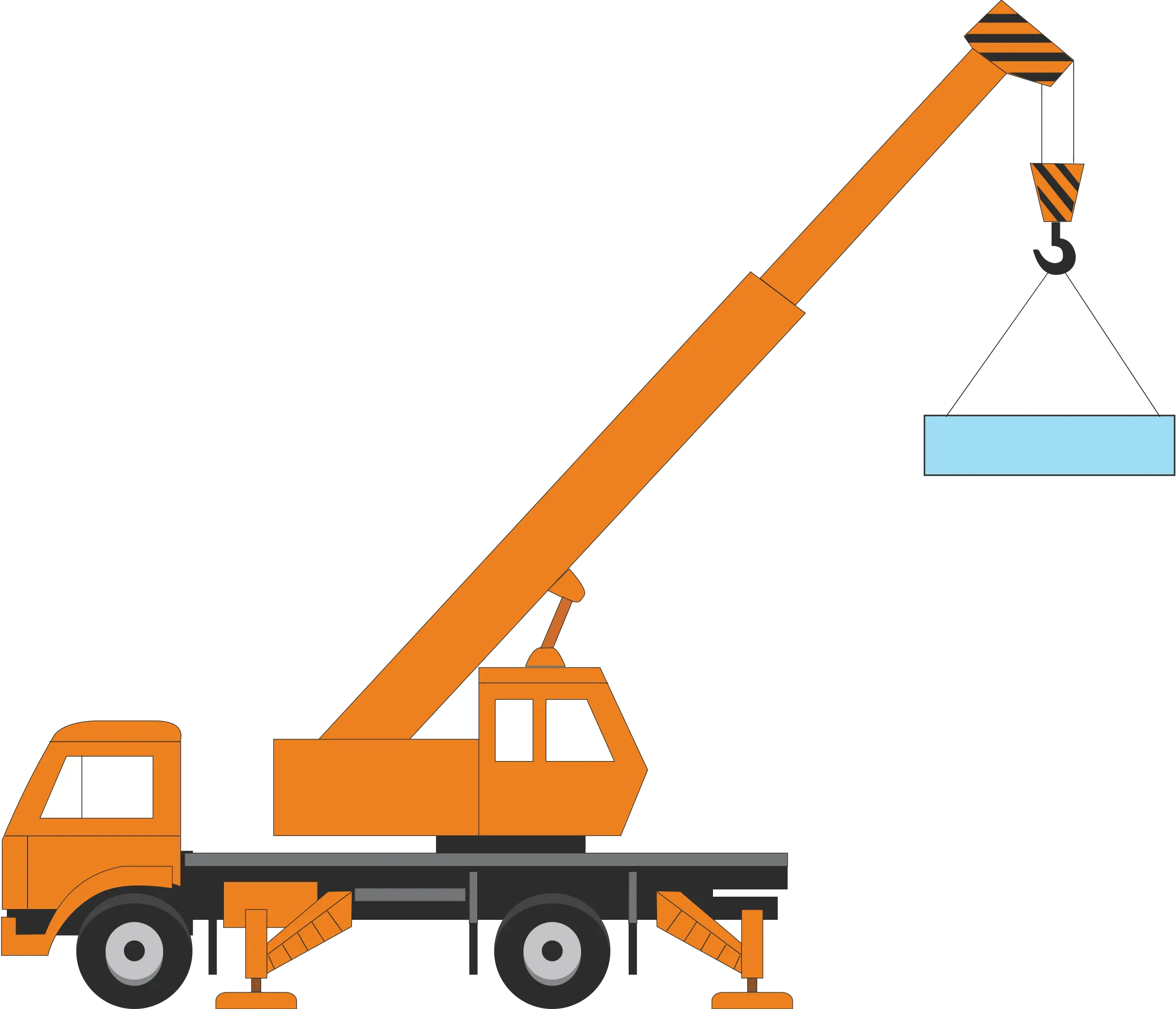 Orange Construction Crane Truck with Load