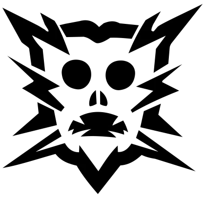 Black Skull Icon with Lightning Bolts