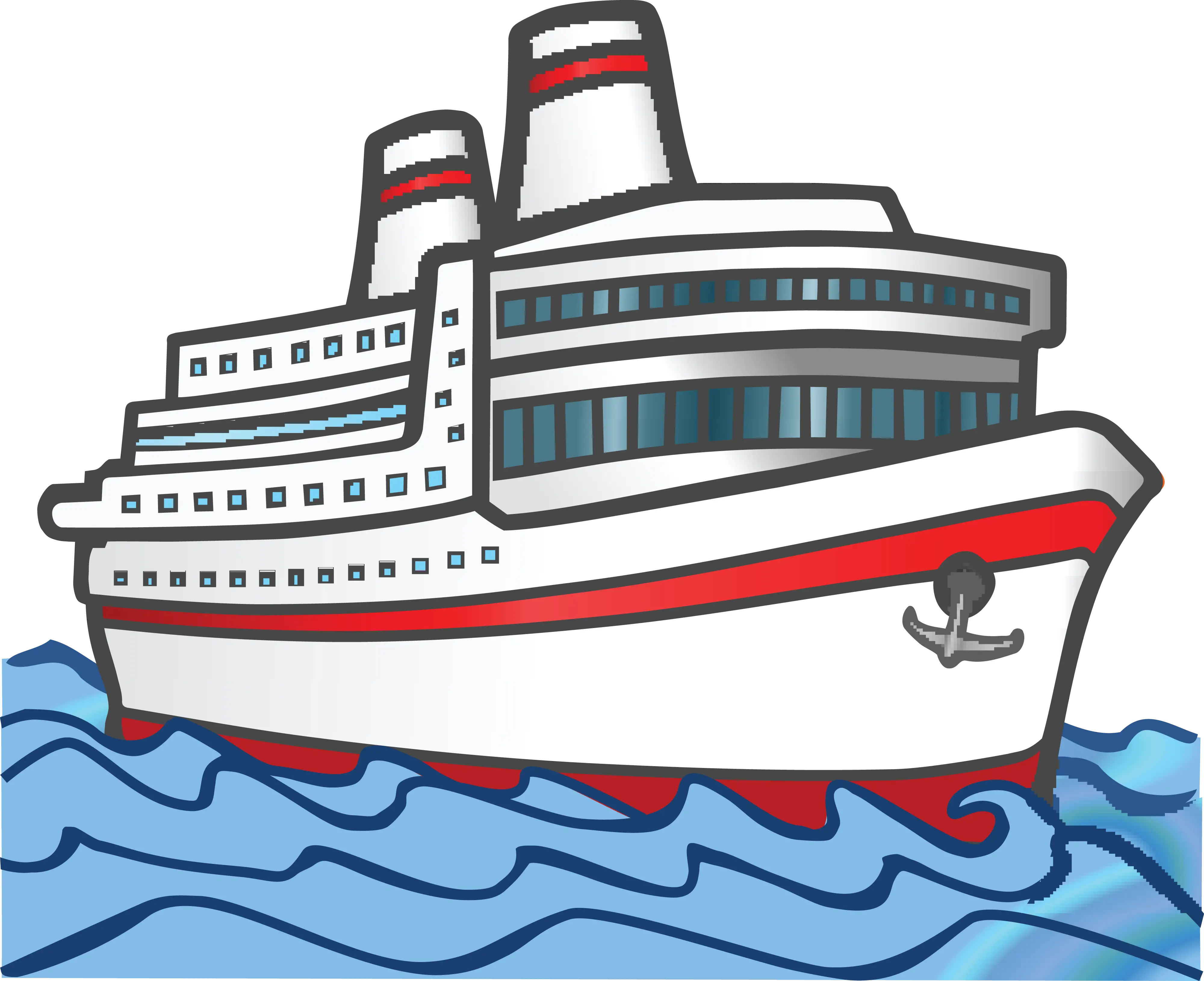 Cartoon Cruise Ship Illustration on Waves