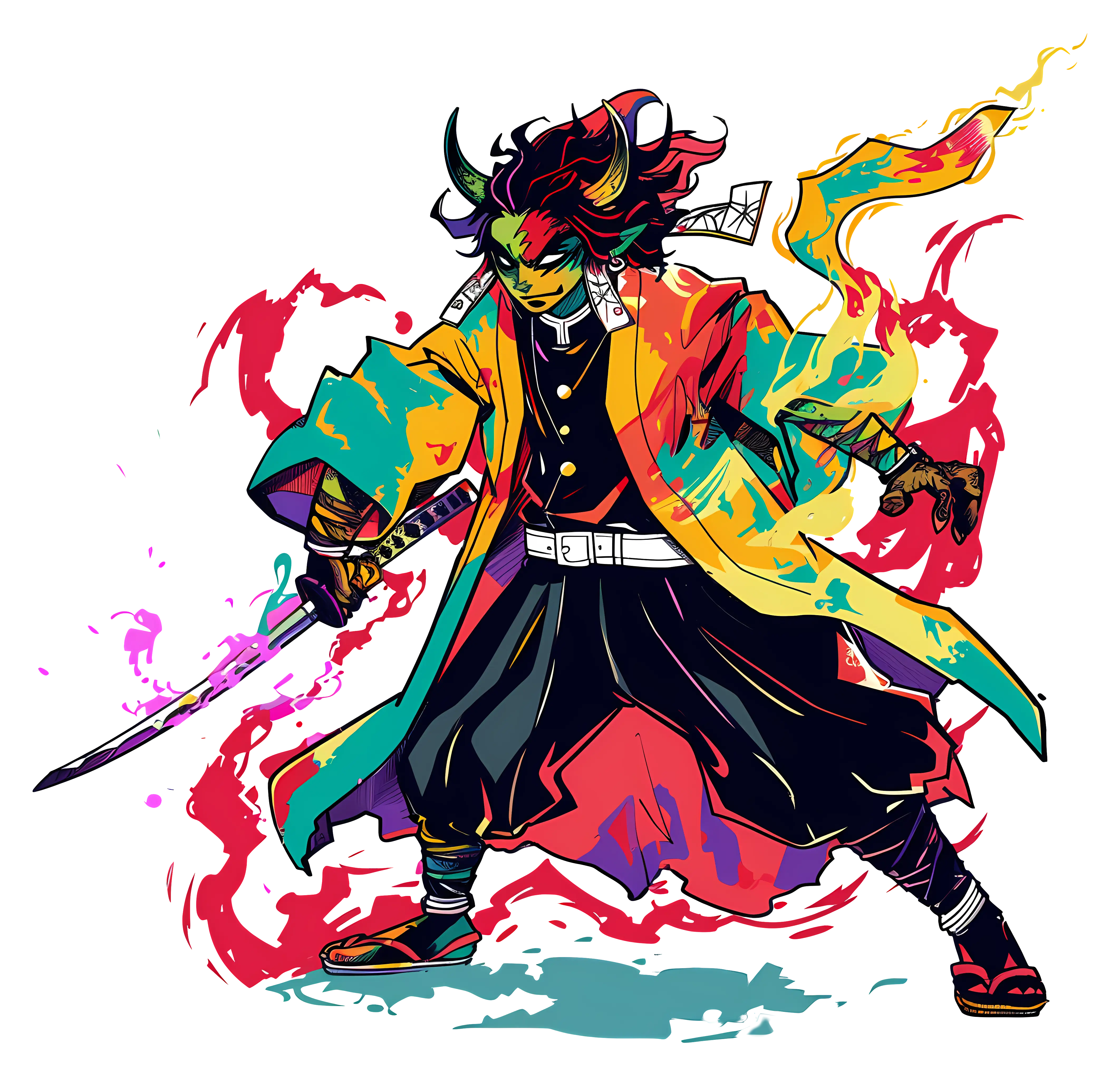 Colorful Samurai Warrior with Sword