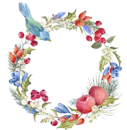 Floral Wreath with Bird and Berries