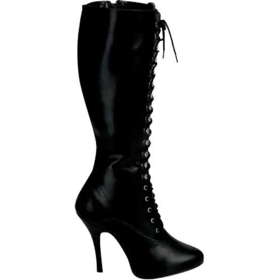 Black High-Heeled Laced-Up Boot