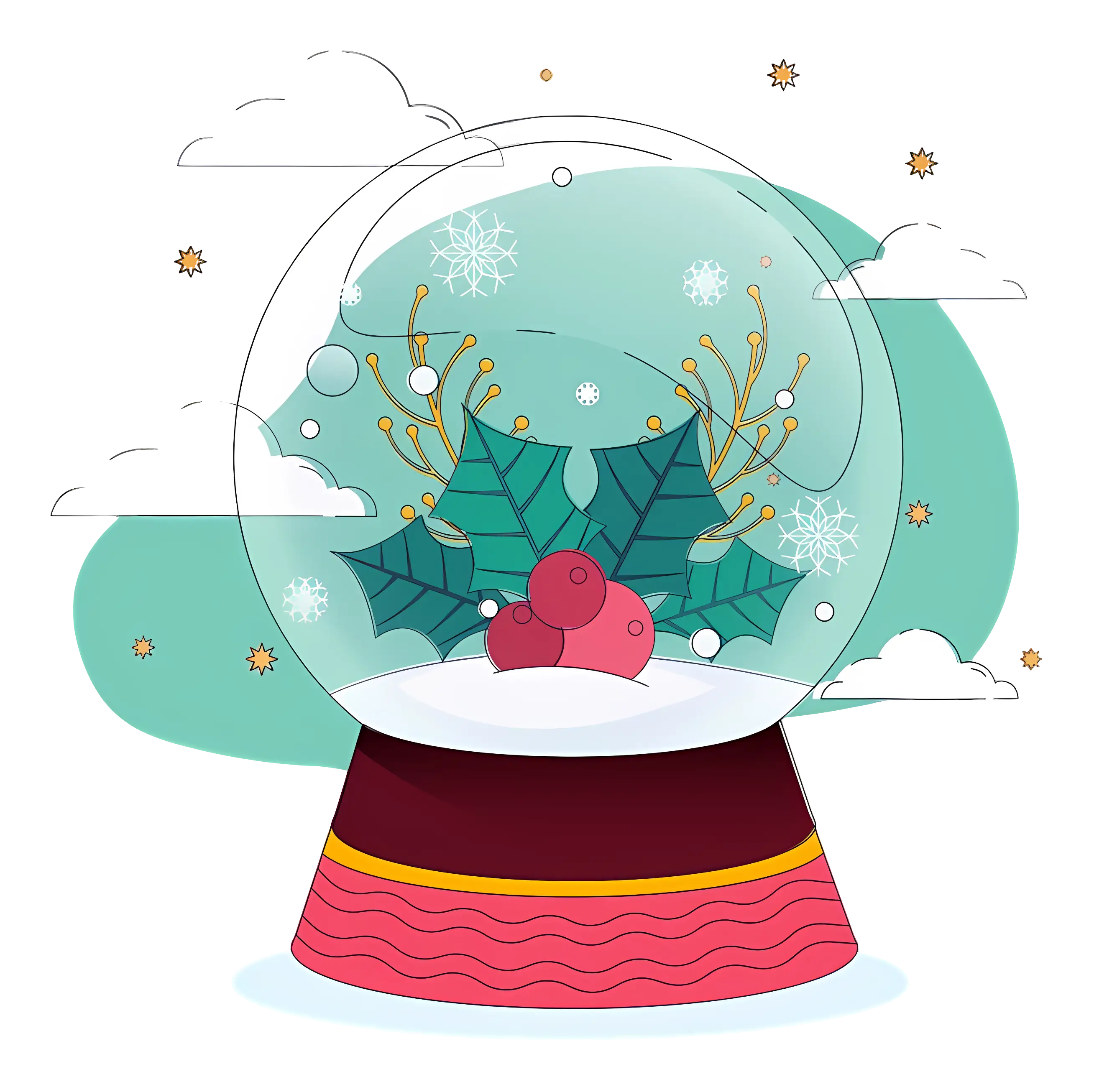 Christmas Snow Globe with Holly and Berries