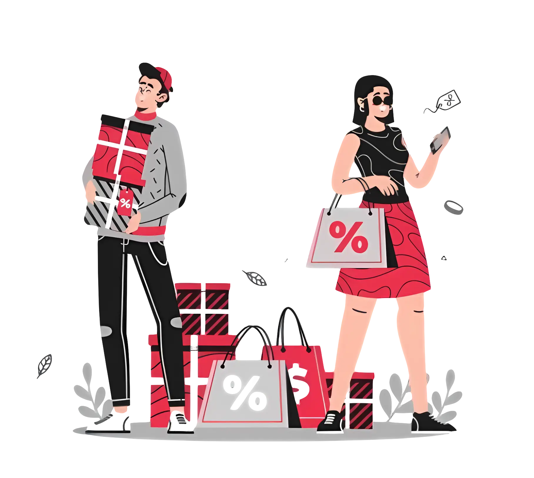 Shopping Couple with Discount Bags