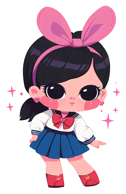 Cartoon Girl with Pink Bow