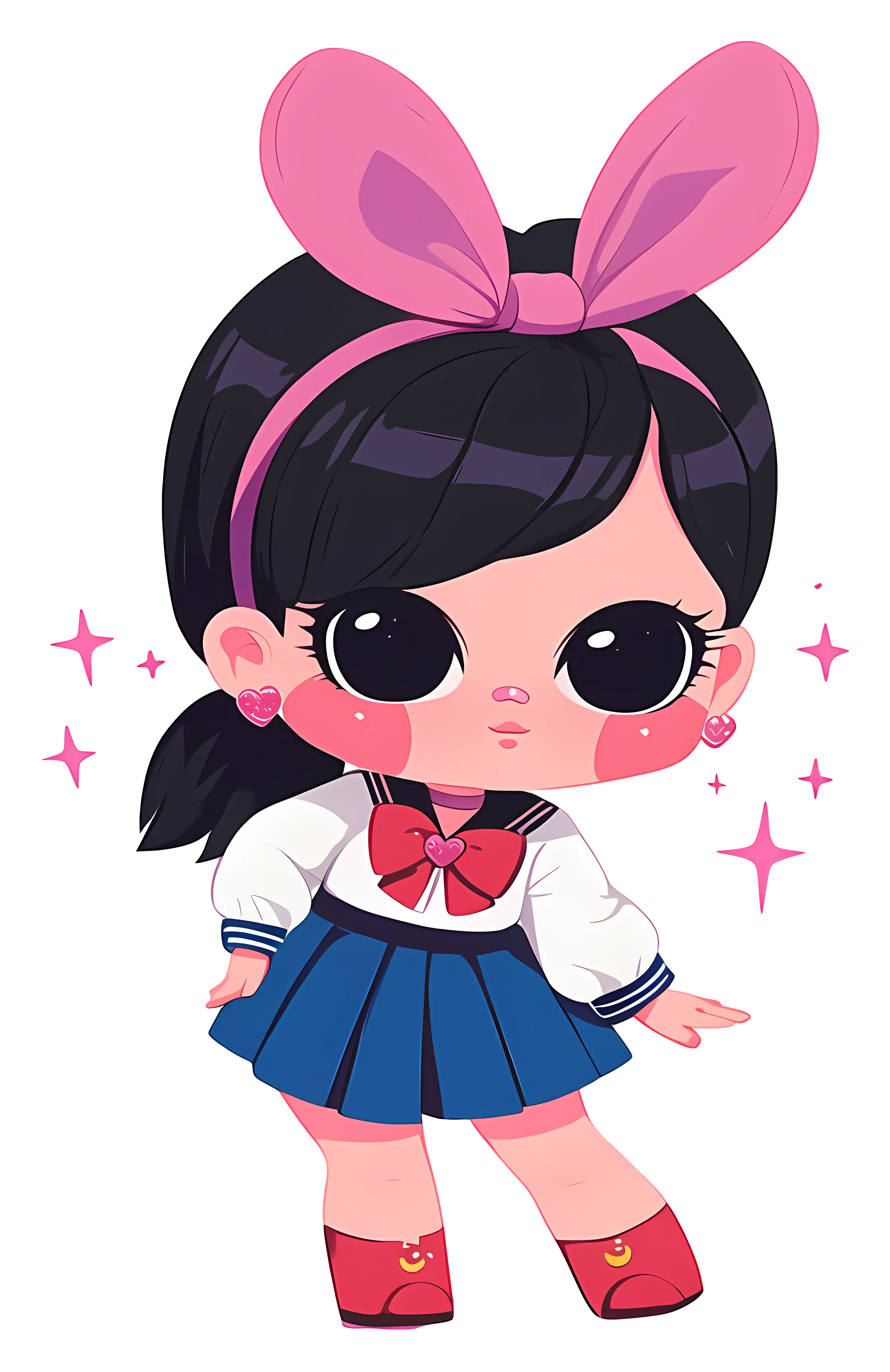 Cartoon Girl with Pink Bow