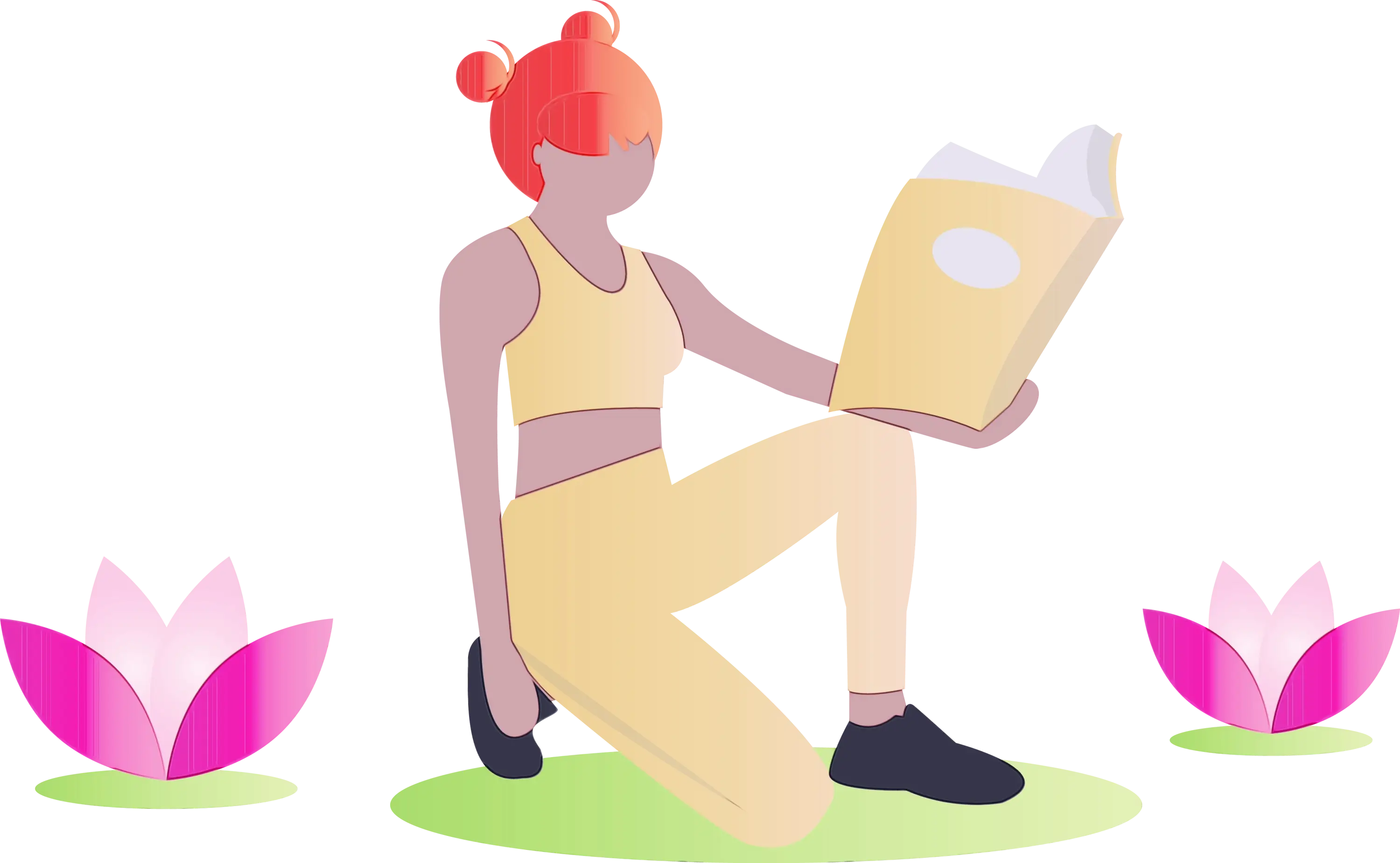 Illustration of a Woman Reading a Book Outdoors