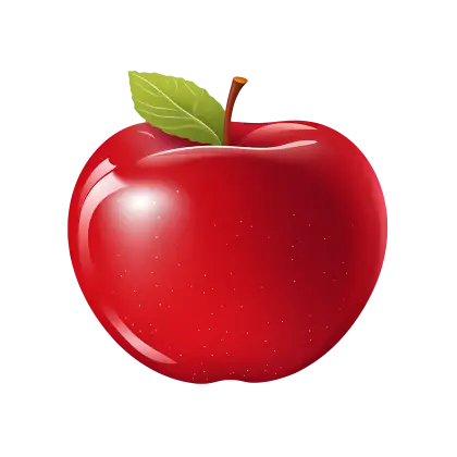 Bright Red Apple with Green Leaf