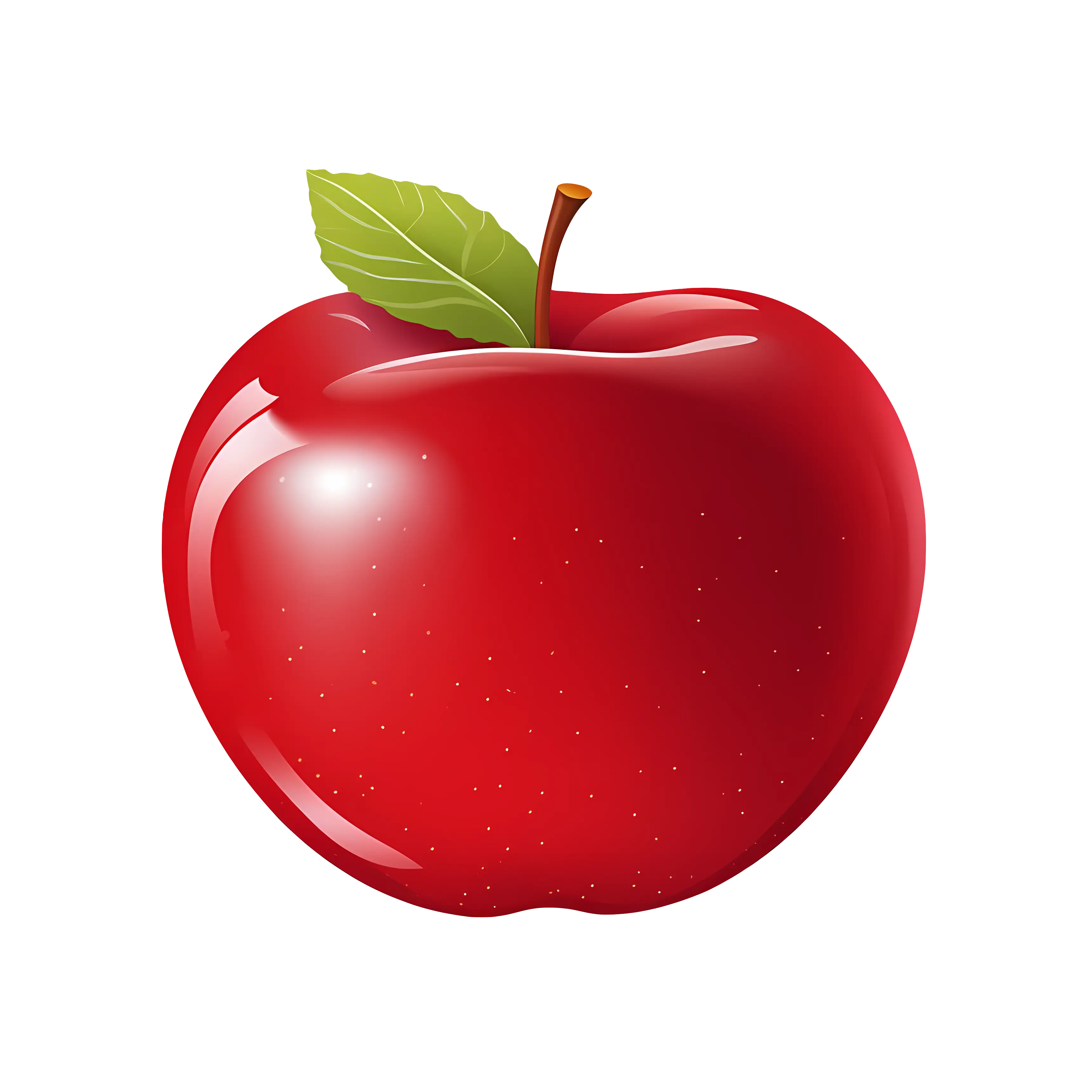 Bright Red Apple with Green Leaf