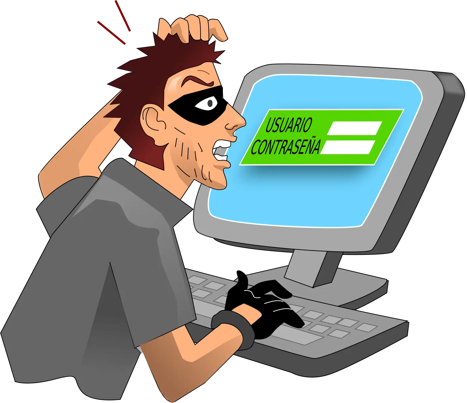 Cartoon Hacker Using Computer Illustration