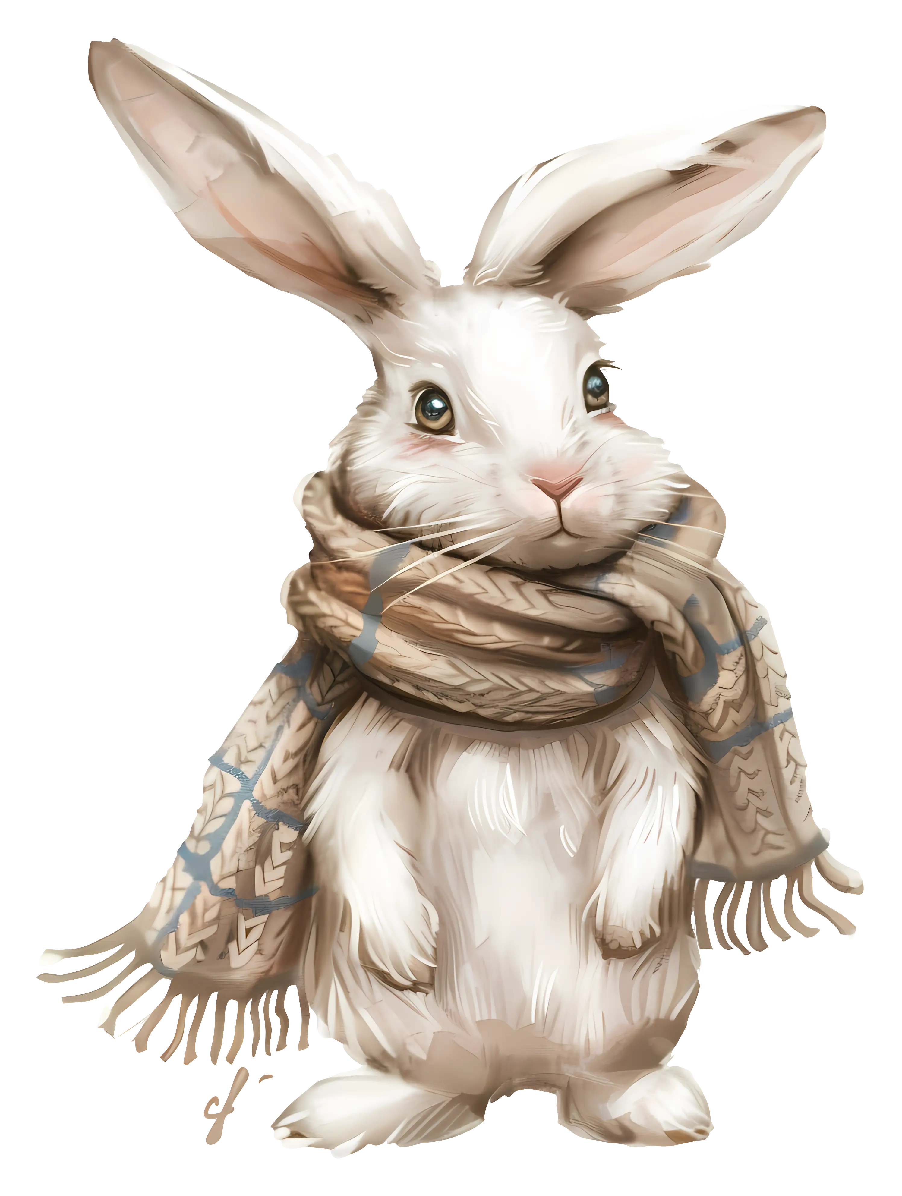 Illustration of a Rabbit Wearing a Patterned Scarf