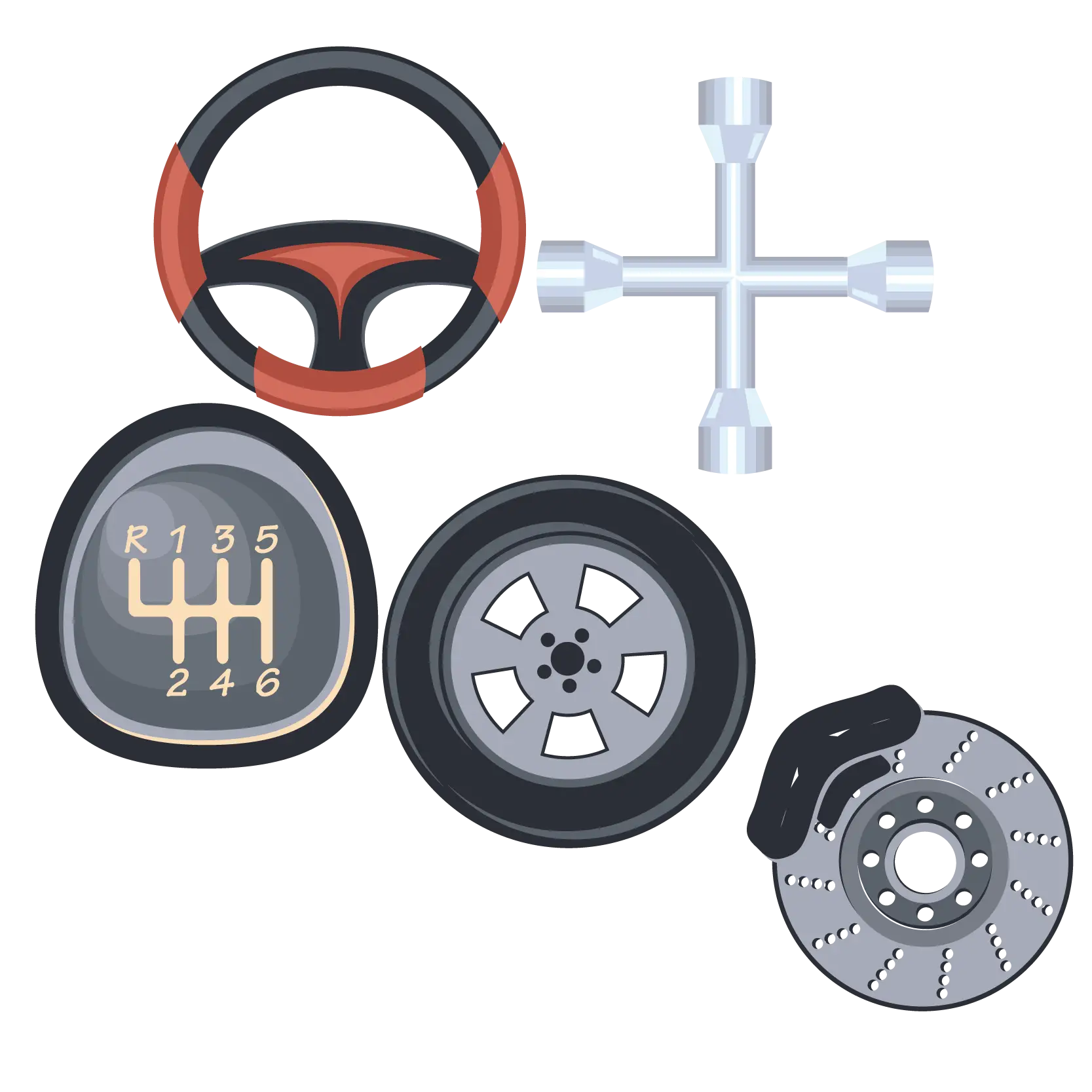 Various Car Parts Illustration