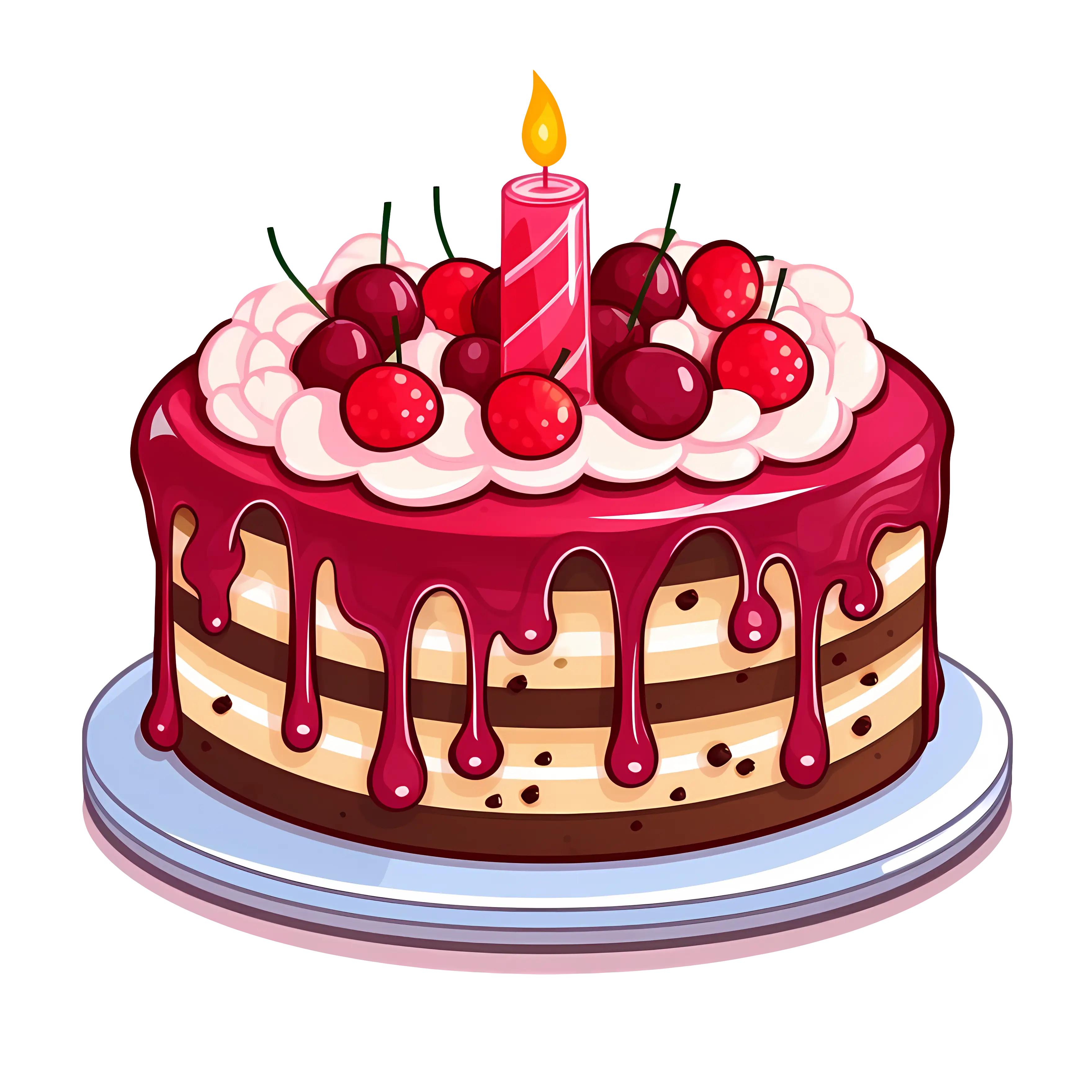 Birthday Cake with Candle and Cherries