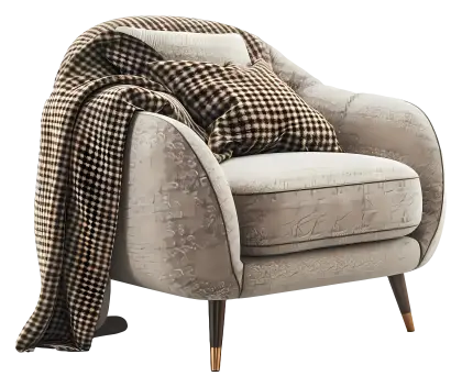Gray Armchair with Blanket and Pillow