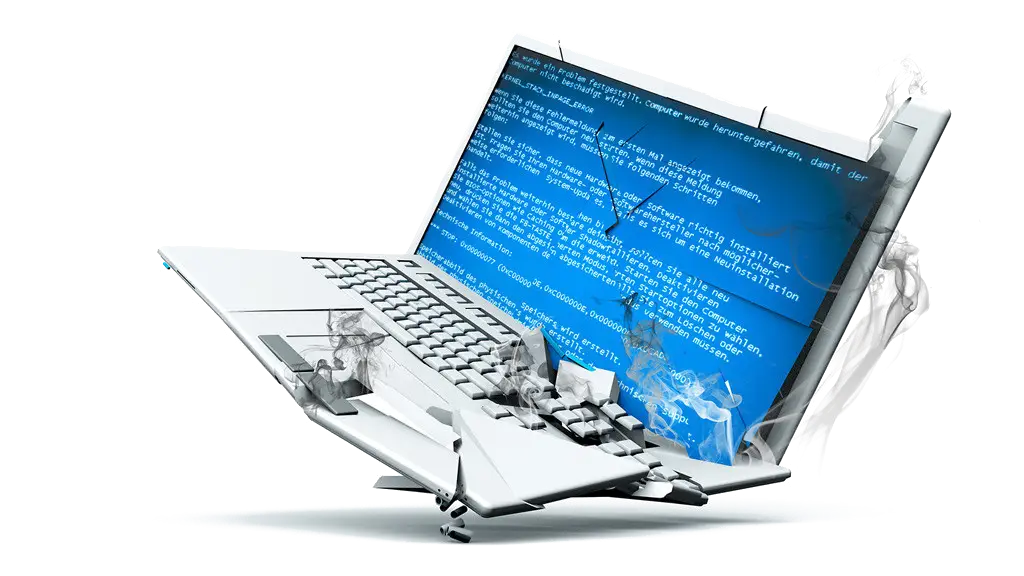 Broken Laptop with Blue Screen