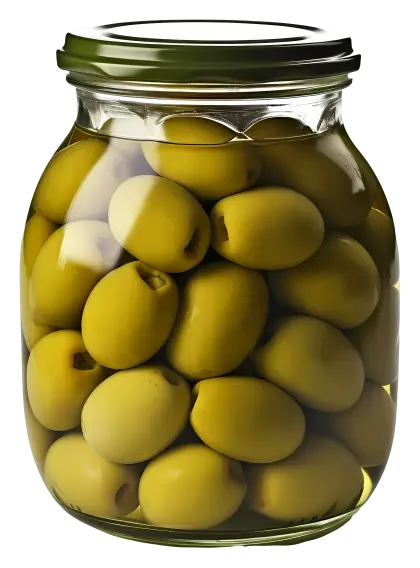 Jar of Fresh Green Olives for Culinary Use
