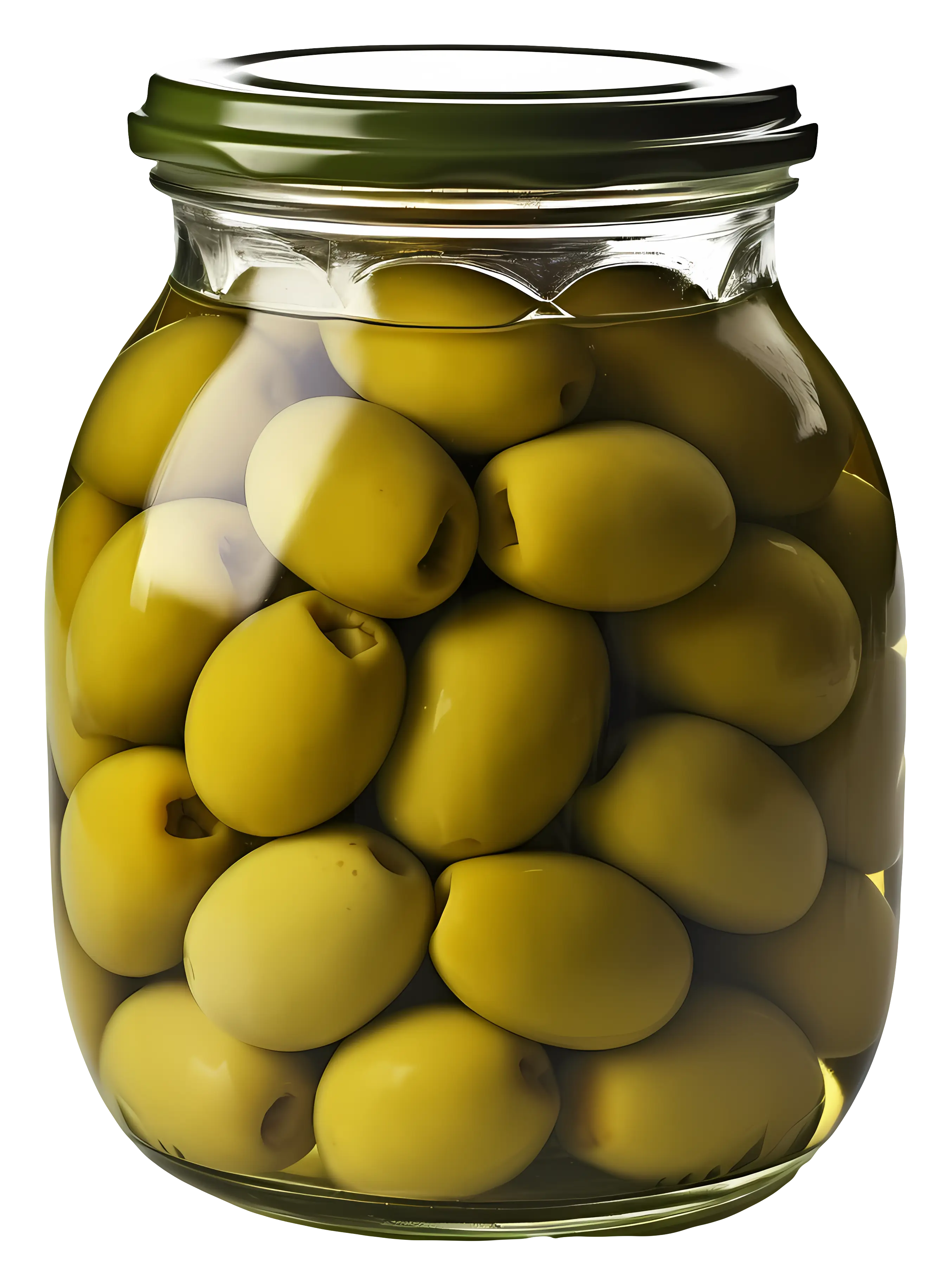 Jar of Fresh Green Olives for Culinary Use