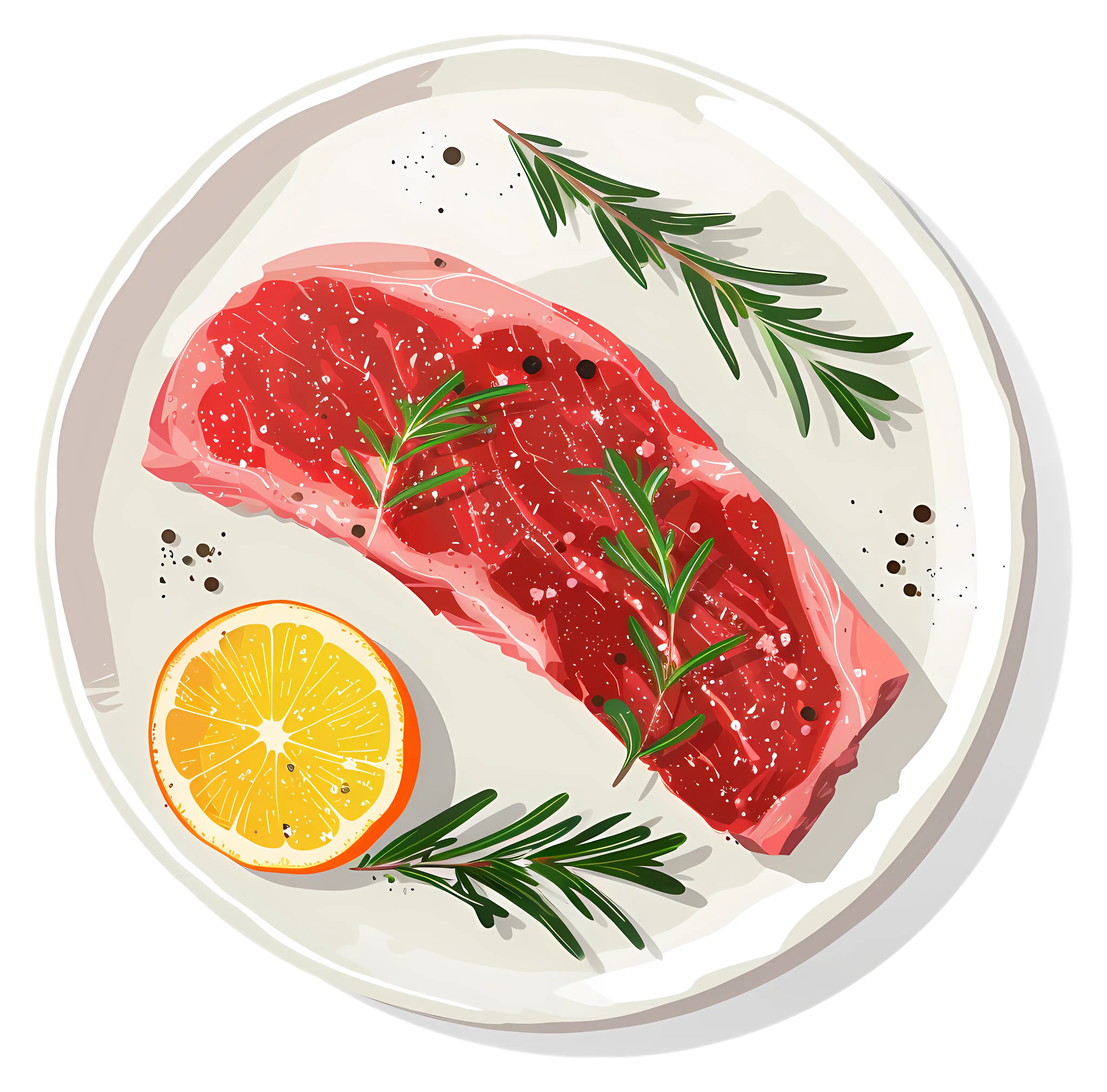 Raw Steak with Herbs Illustration