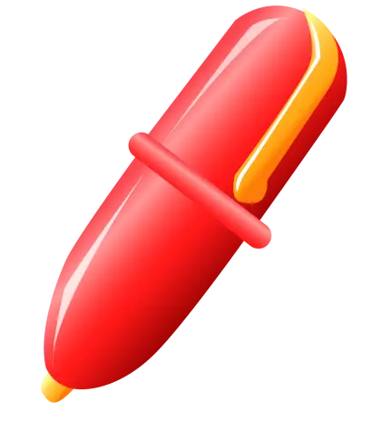 Red Pen in Flat Cartoon Style