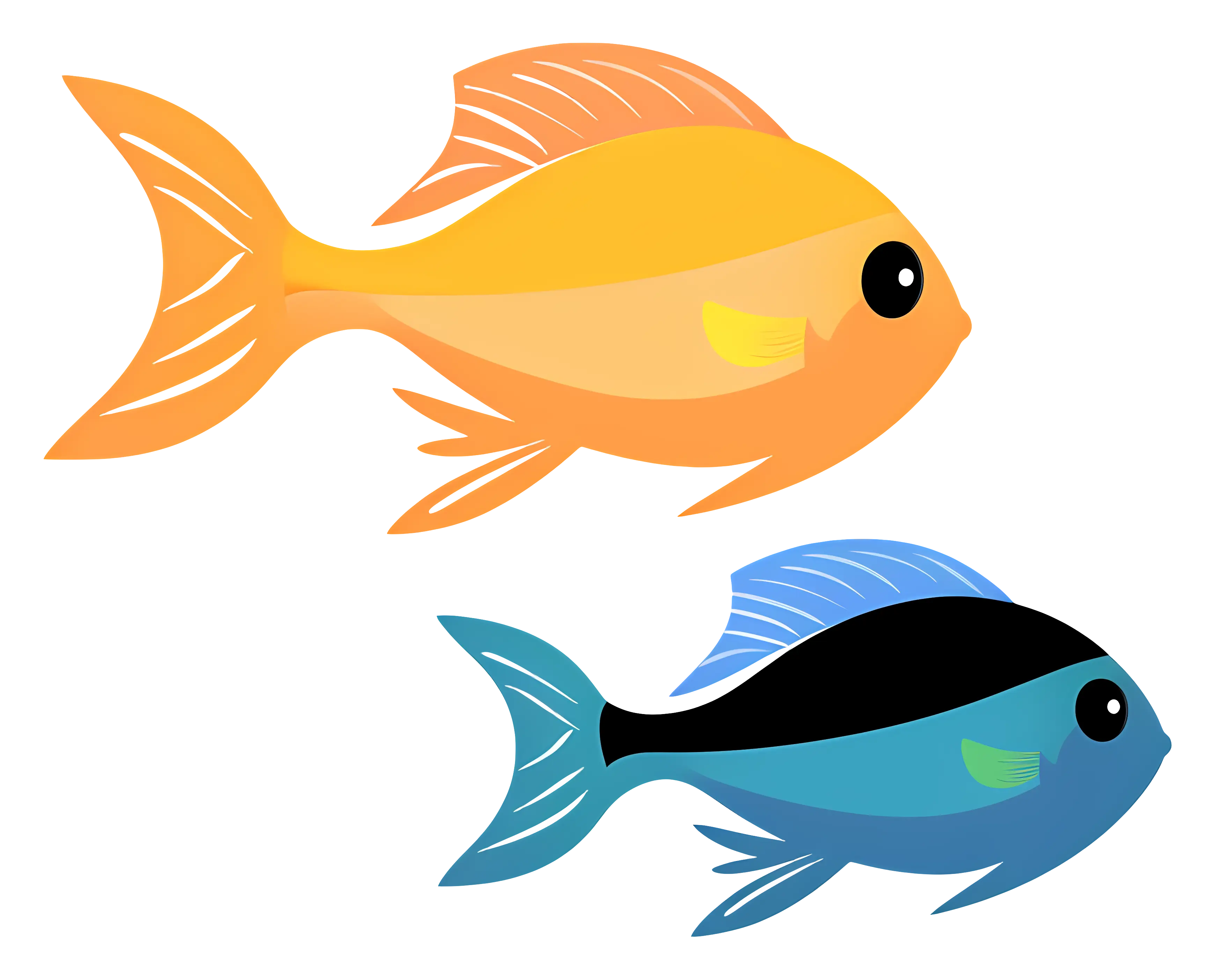 Bright Orange and Blue Cartoon Fishes