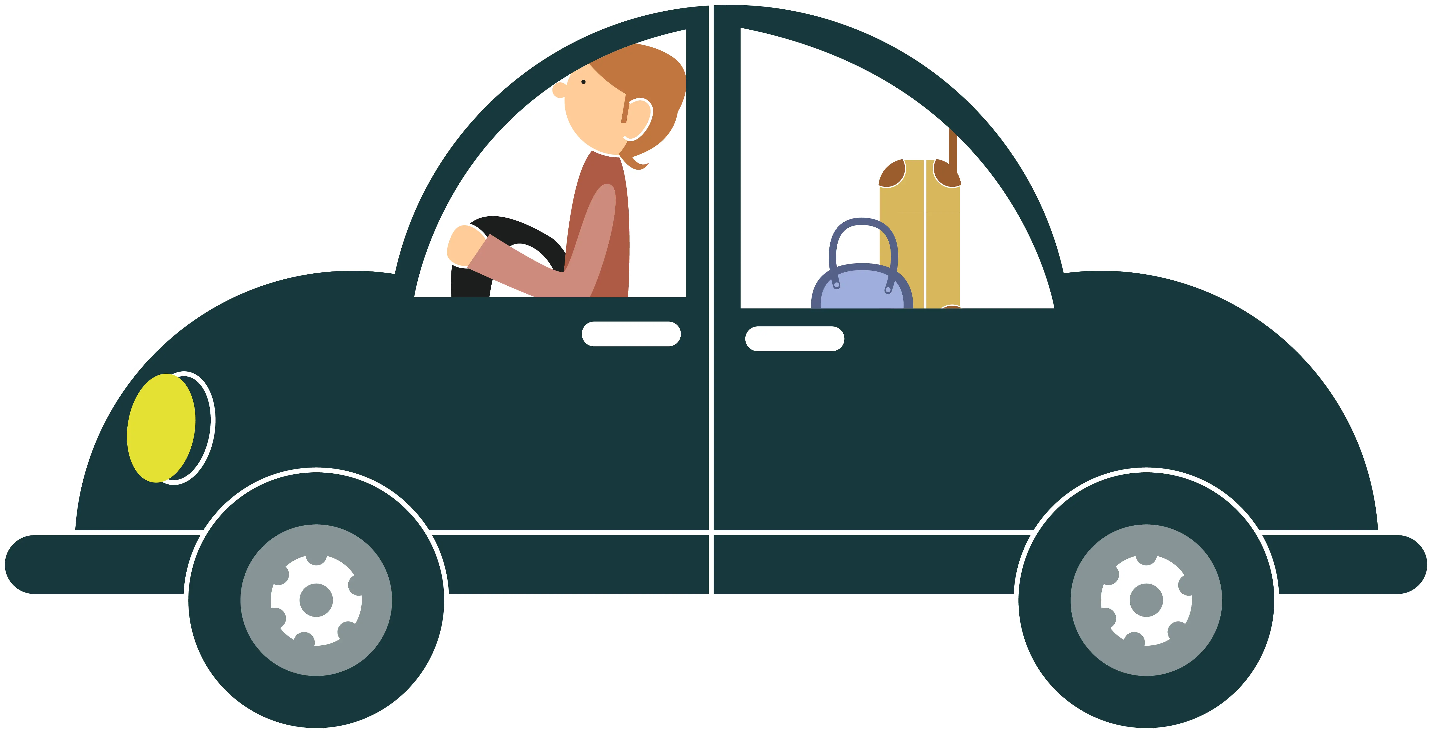 Cartoon Car with Driver and Luggage