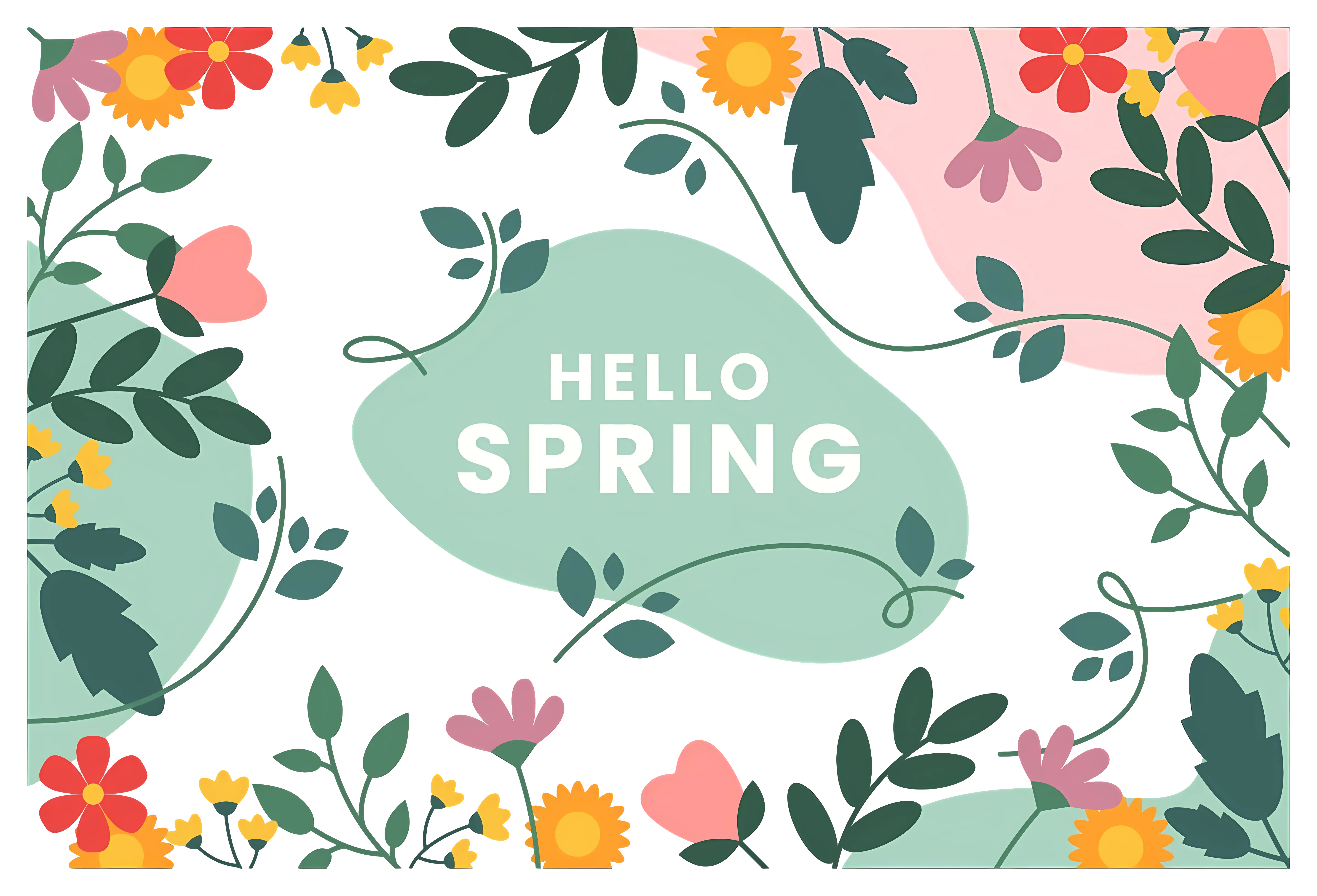 Hello Spring with Colorful Flowers