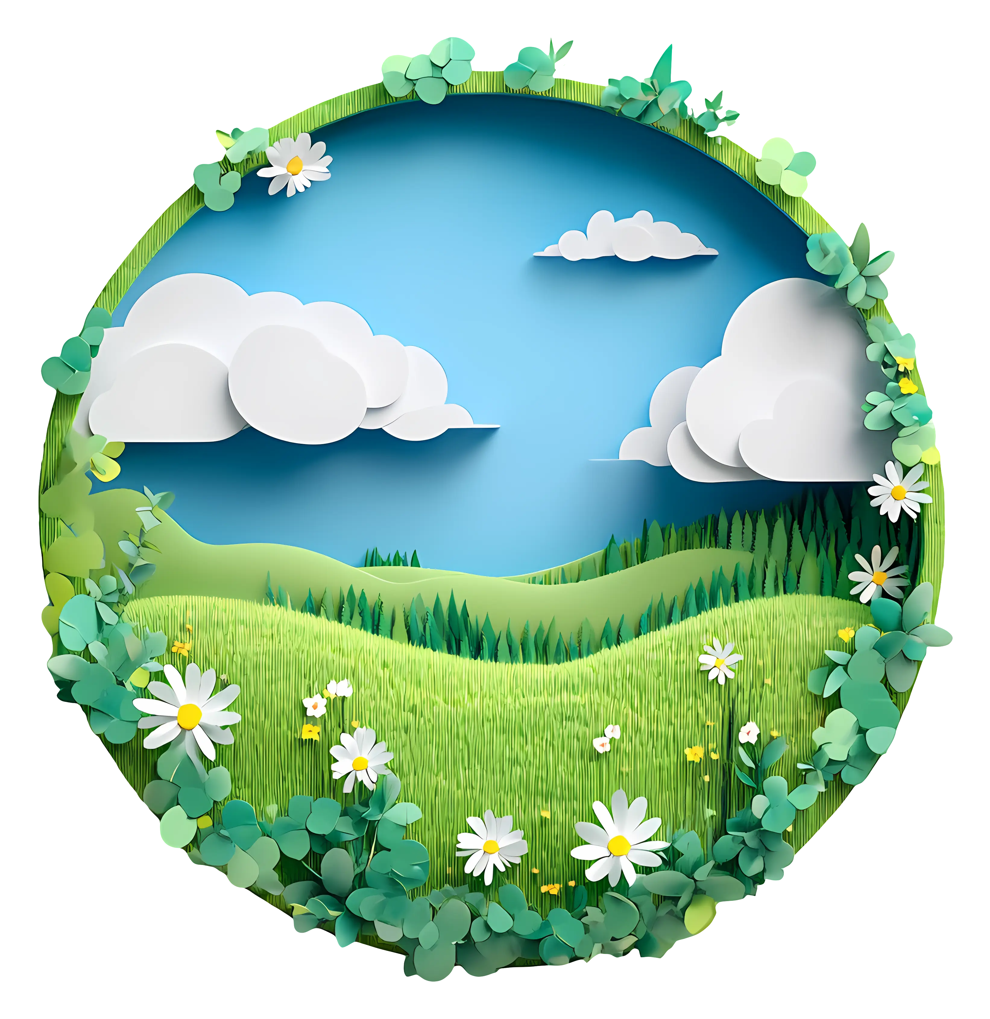 Peaceful Nature Scene with Green Hills and Clouds