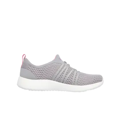 Gray athletic shoe with pink details