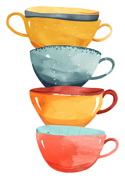 Stacked Colorful Mugs Illustration