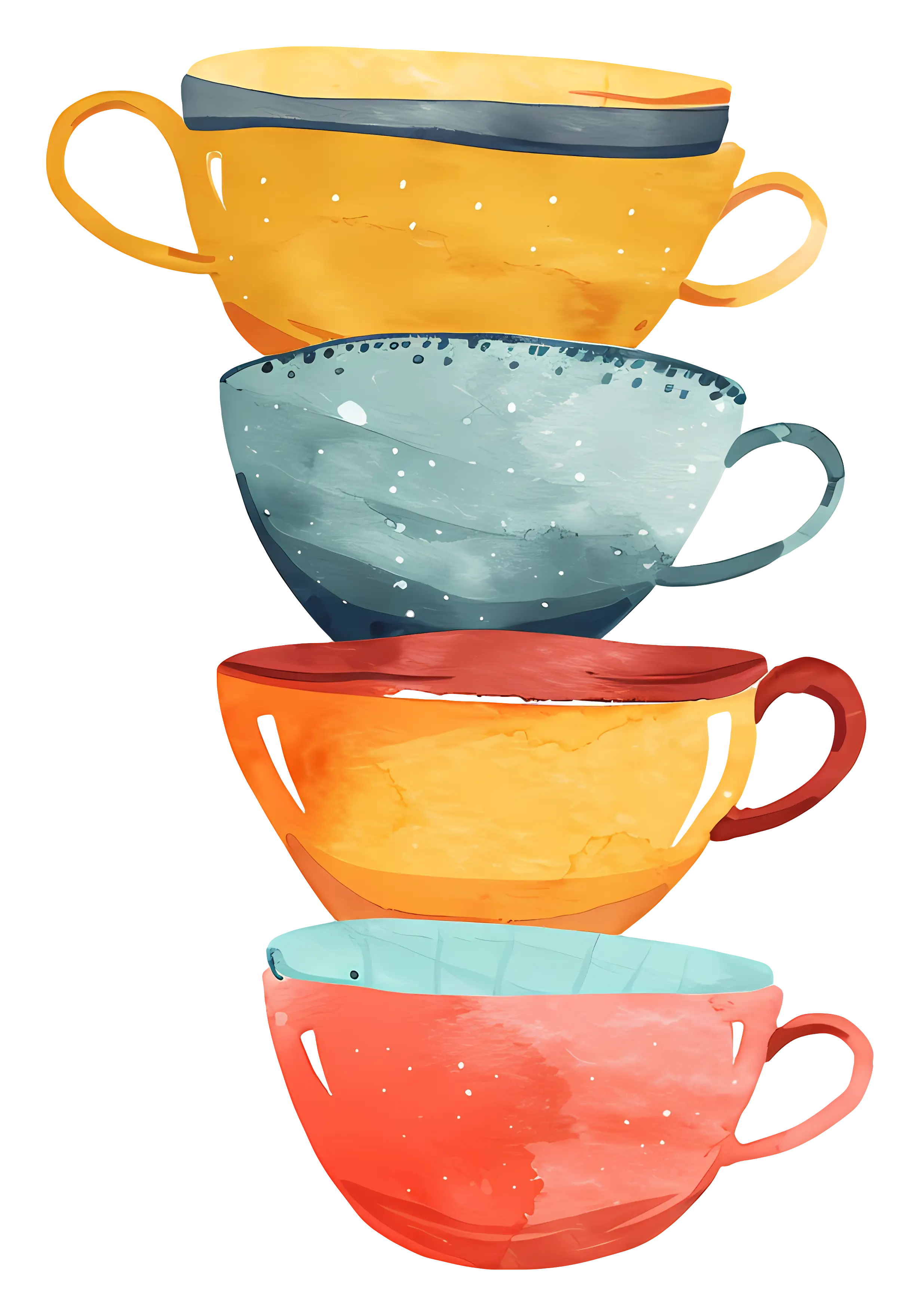 Stacked Colorful Mugs Illustration