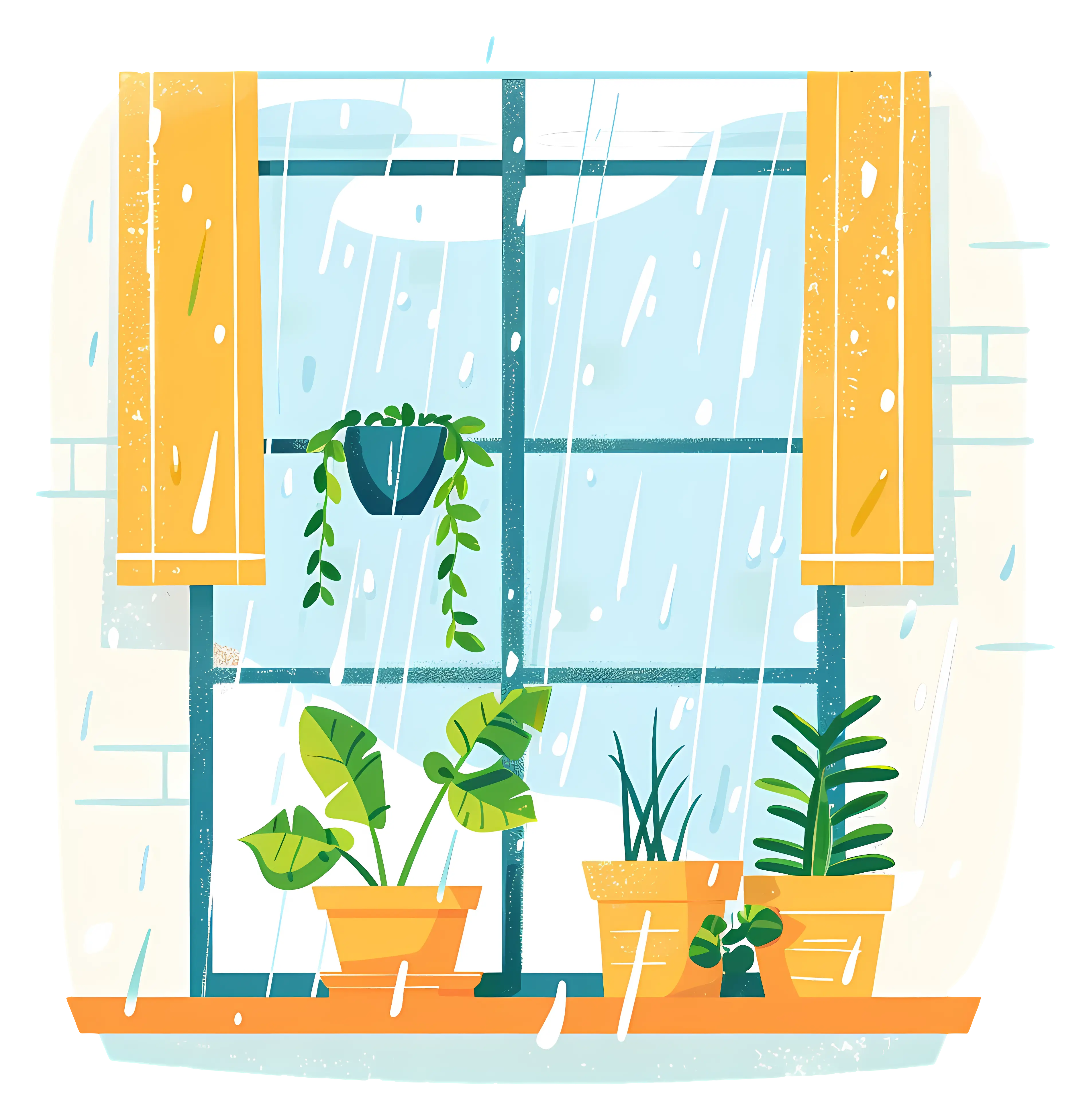 Rainy Day Window with Plants